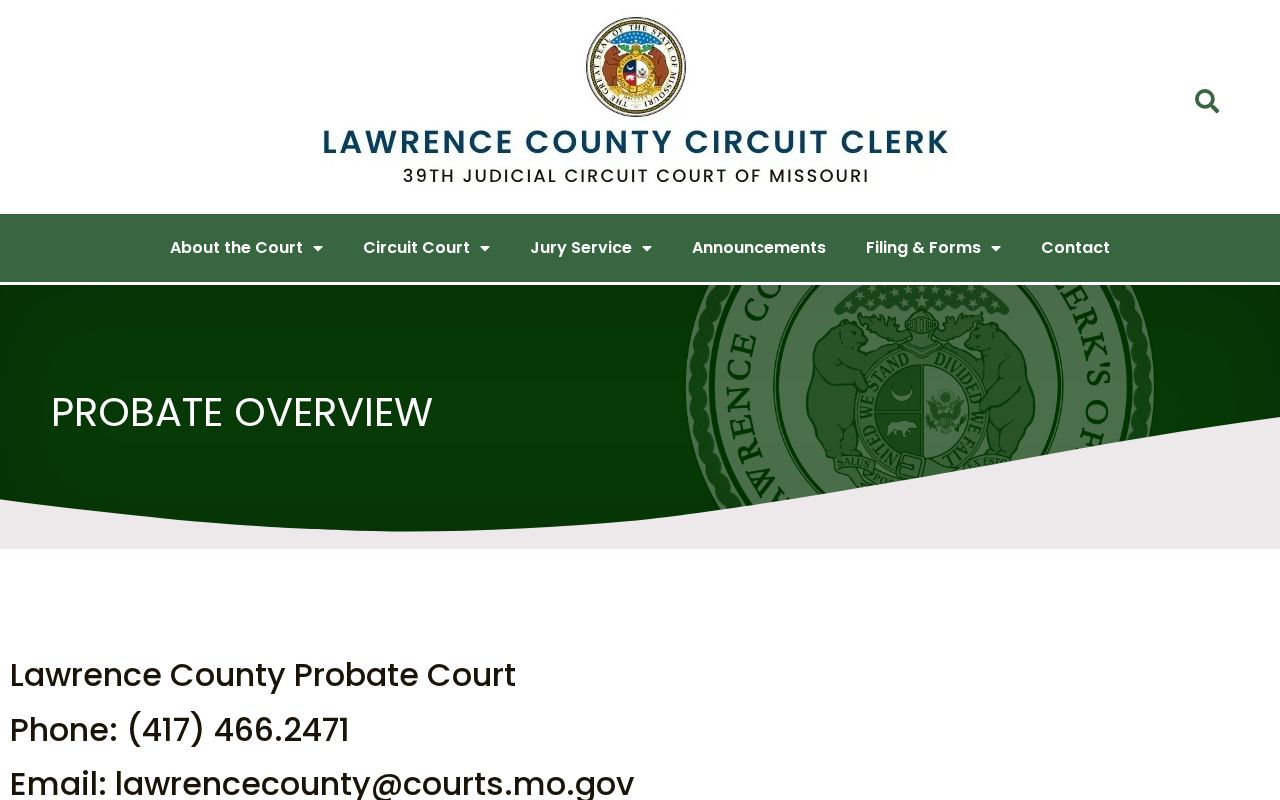 Lawrence County civil court docket probate public record access reference
