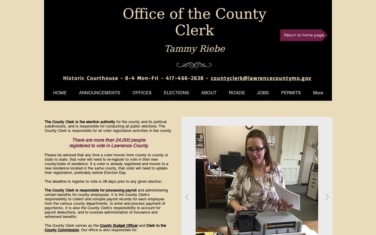 Lawrence County civil court docket clerk routing reference distinguishing County Clerk functions