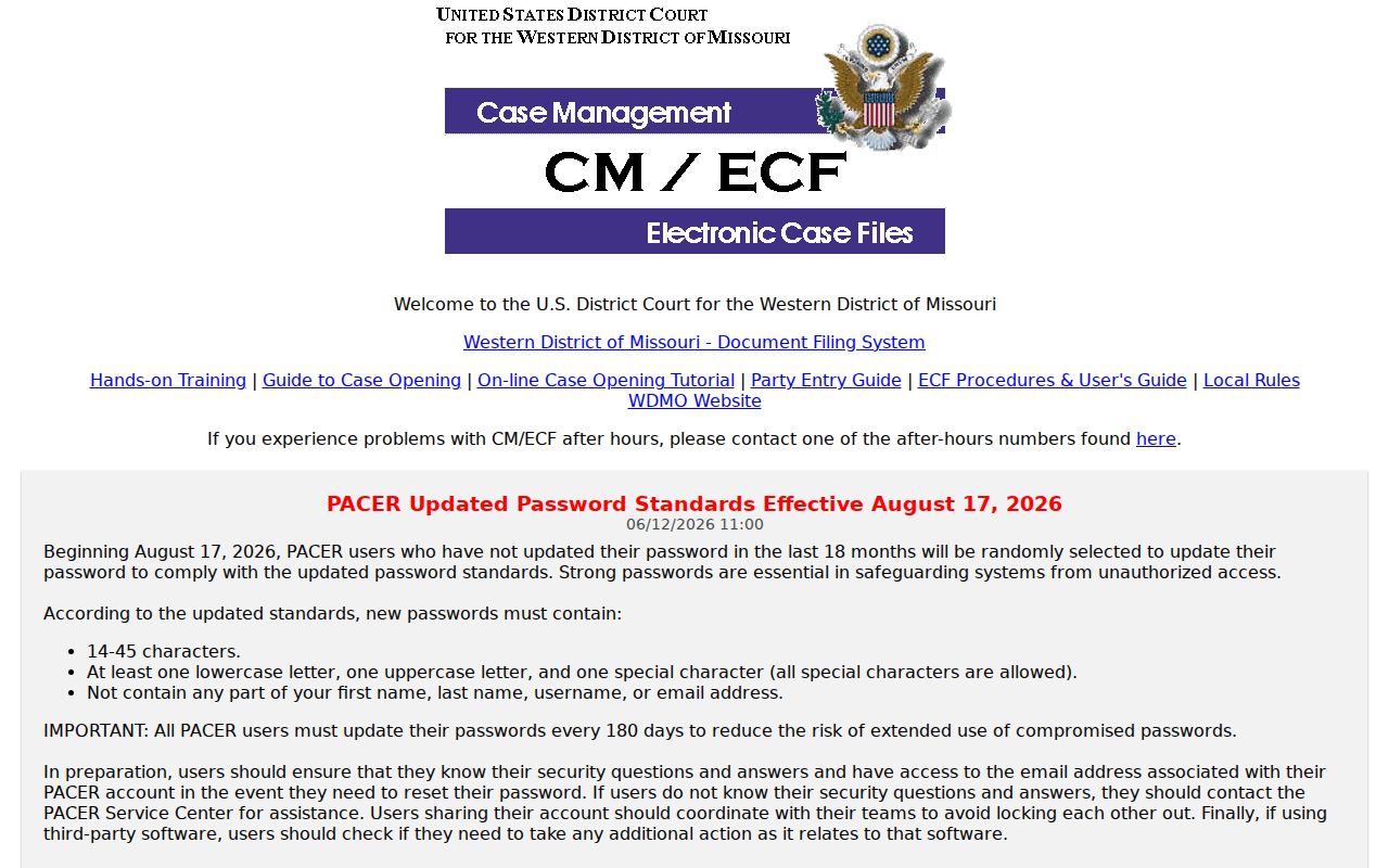 Lawrence County court case records reference for Western Missouri CM ECF