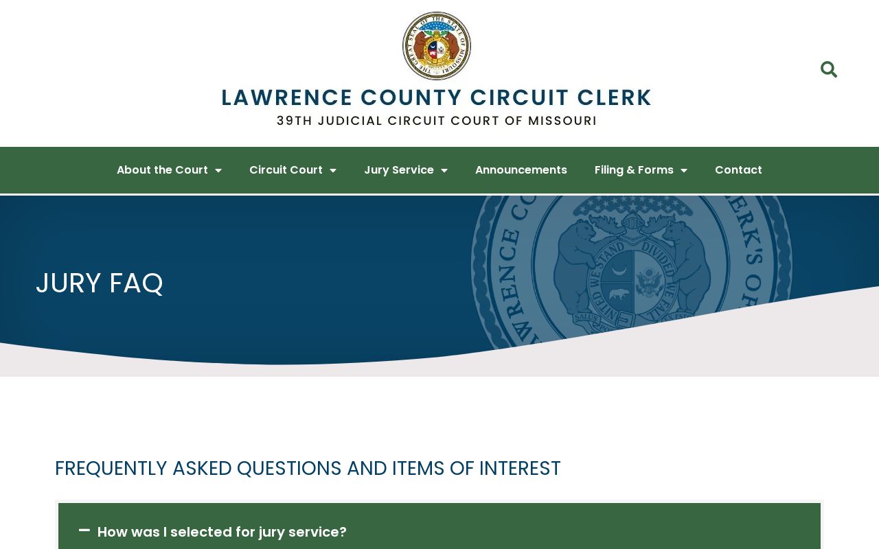 Lawrence County court schedule reference for jury cancellation information