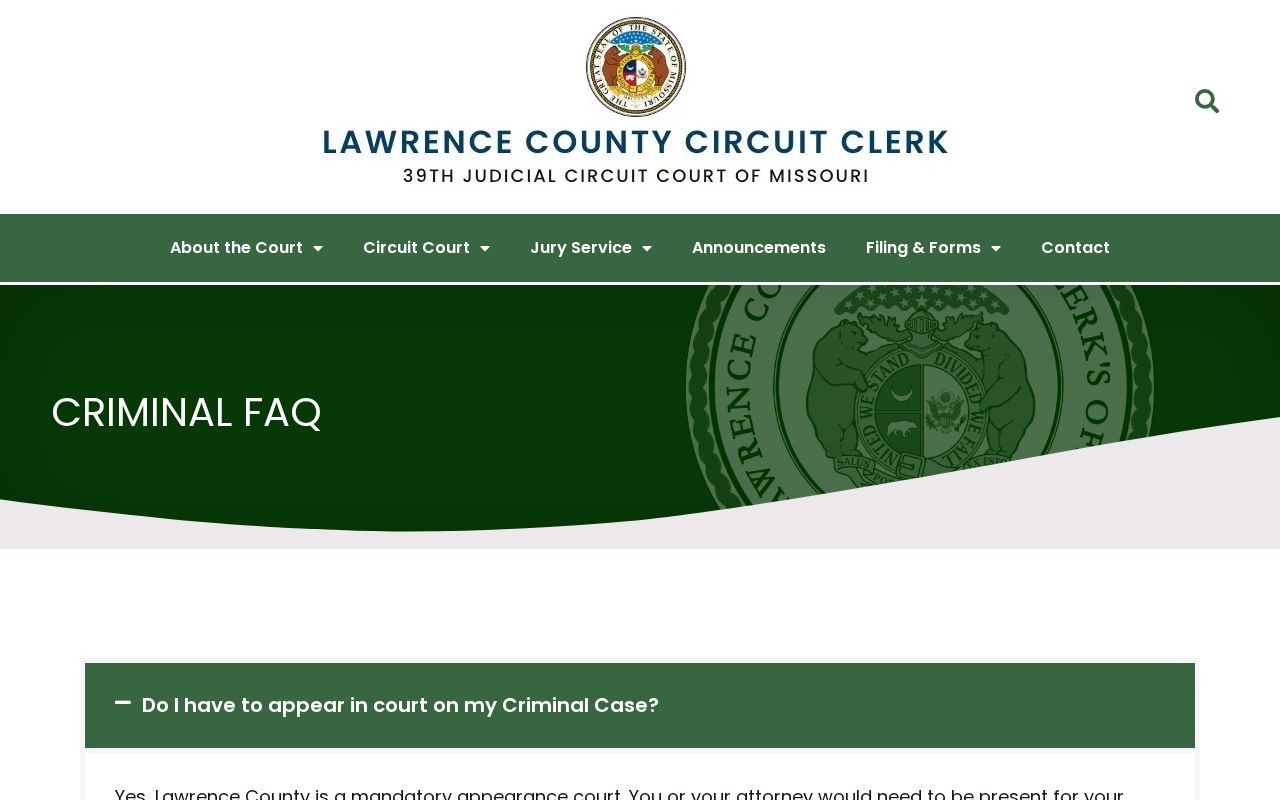 Lawrence County criminal court docket mandatory appearance reference