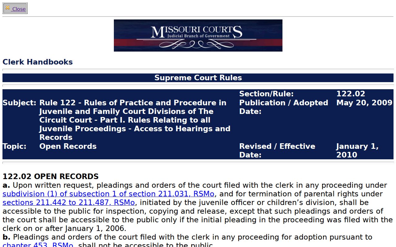 Lawrence County criminal court docket juvenile record access rule