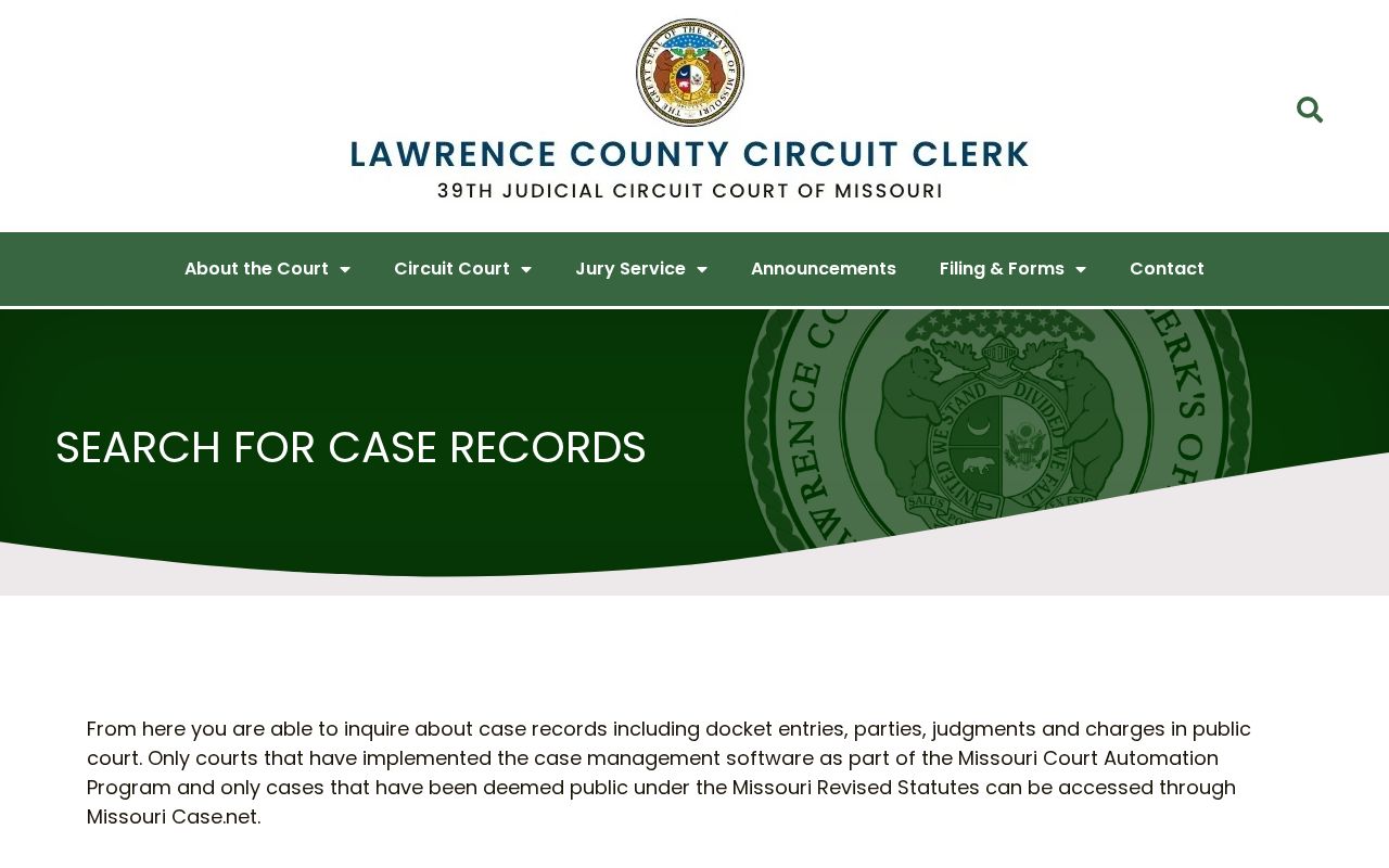 Lawrence County docket search reference showing the official case records route