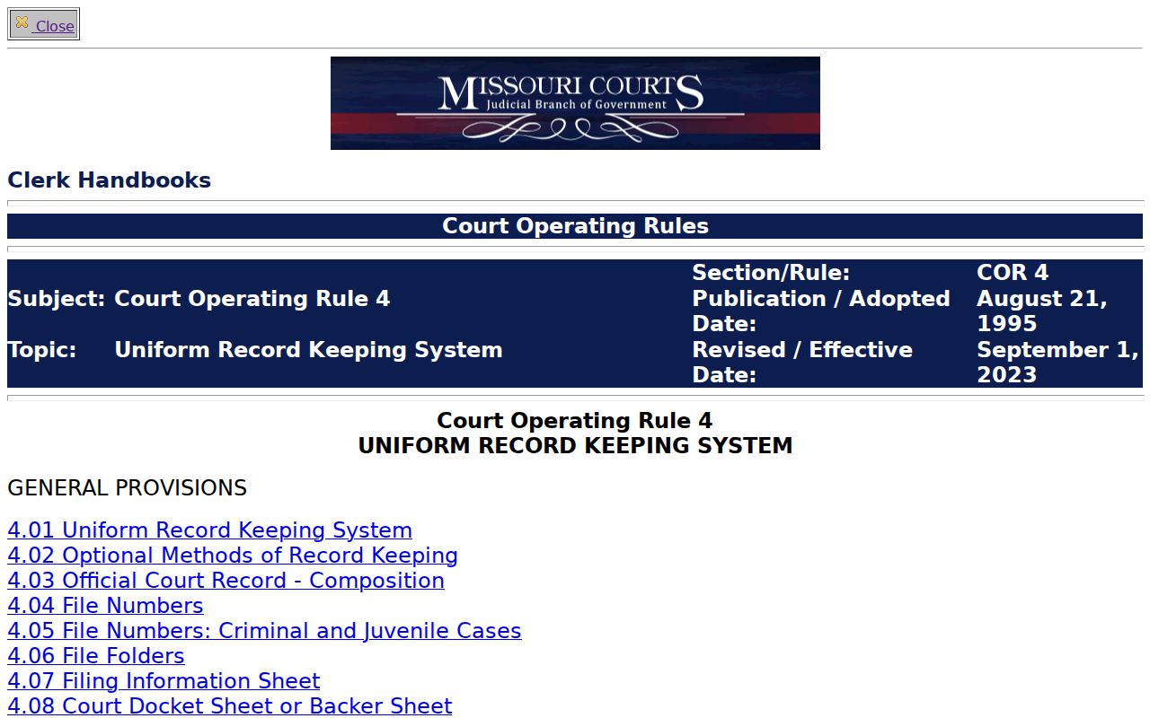 Lawrence County court docket access under Missouri court recordkeeping rules