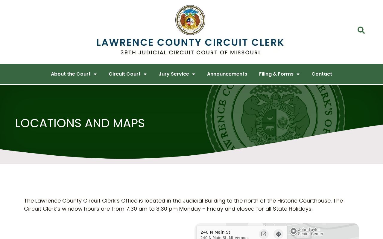 Mount Vernon Missouri court records source for Mount Vernon showing Lawrence County Judicial Building location