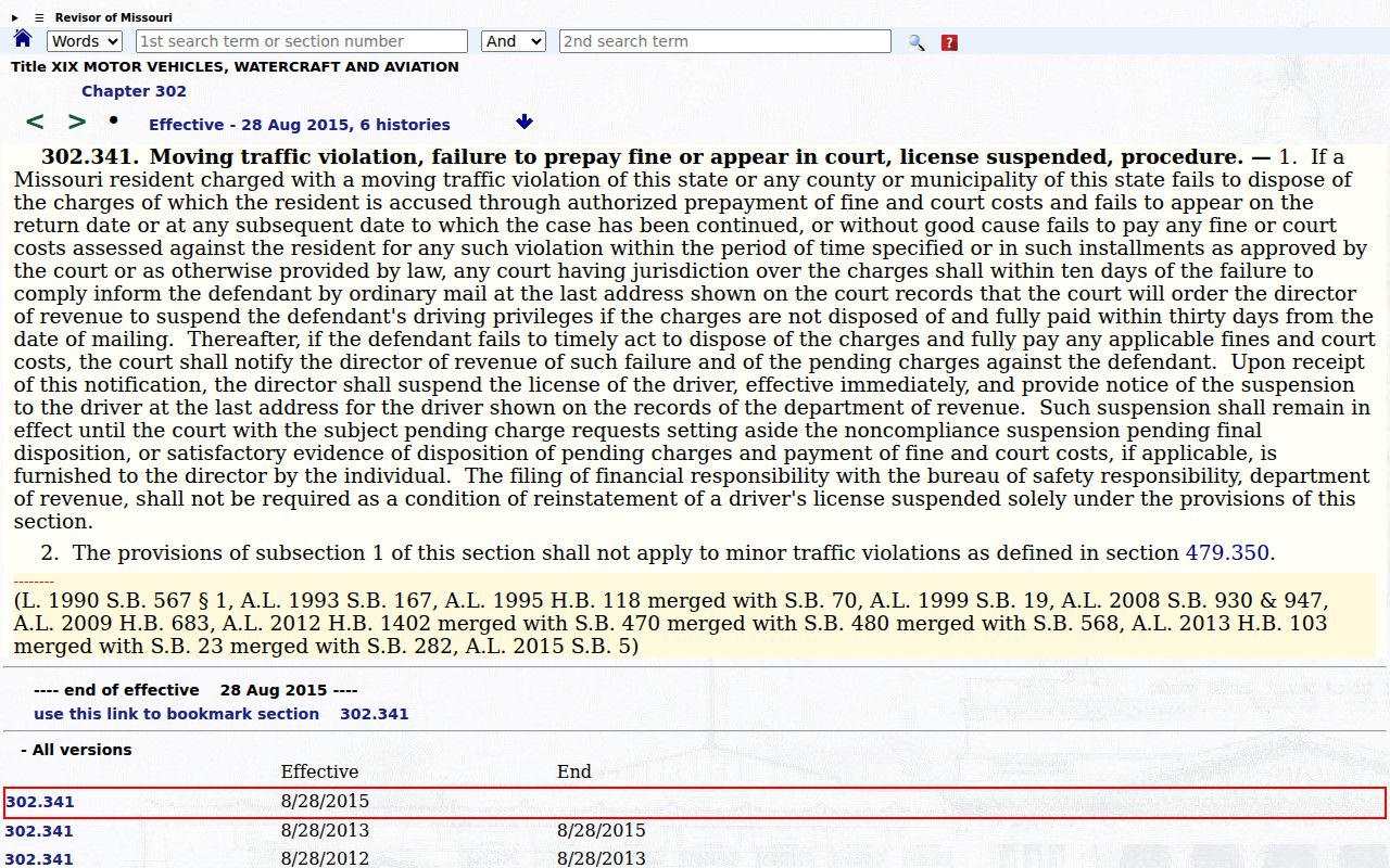 Lawrence County traffic court record failure to appear statute reference